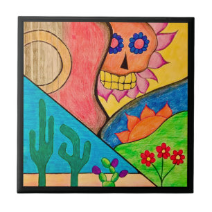 Azulejo De Cerâmica Arizona Desert Cactus Guitar Skull