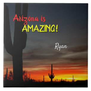 Azulejo De Cerâmica "Arizona é incrível!" Sonoran Desert Cactus Suns