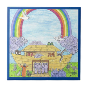Azulejo De Cerâmica Ark Watercolor Rainbow Animal Elephant de Noah