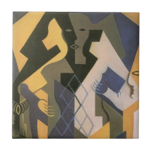 Azulejo De Cerâmica Arlequim à Mesa de Juan Gris, Cubismo Vintage