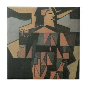 Azulejo De Cerâmica Arlequim por Juan Gris, Arte Cubista Vintage