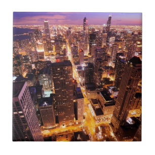 Azulejo De Cerâmica Arquitectura da cidade na noite de Chicago