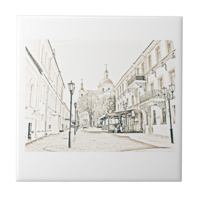 Azulejo De Cerâmica Arquitetura Cityscape Vitebsk Sketch (Frente)