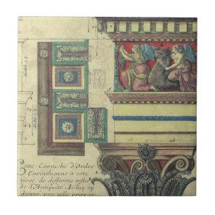 Azulejo De Cerâmica Arquitetura Vintage, Coluna com Relevo de Cornija