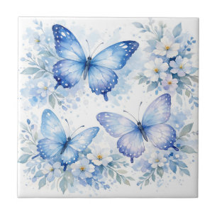 Azulejo De Cerâmica Arranjo Floral de Borboleta Azul