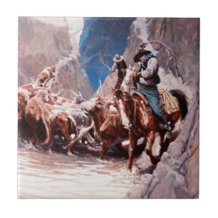 Azulejo De Cerâmica Arredondando a Arte Ocidental por NC Wyeth