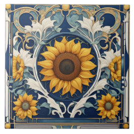 Azulejo De Cerâmica Art Deco Amarelo Girassóis Art Nouveau Azul
