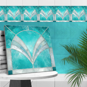 Azulejo De Cerâmica Art Deco Aquamarine & Pearl