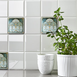 Azulejo De Cerâmica Art Deco Art Nouveau Verde Ouro Elegante Bonito