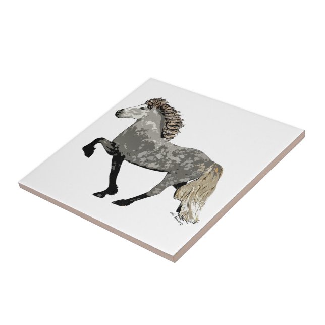 Azulejo De Cerâmica Art Deco Astrid Horse Islandês (Lateral)