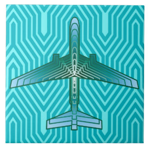Azulejo De Cerâmica Art Deco Avião, Turquesa, Teal e Aqua