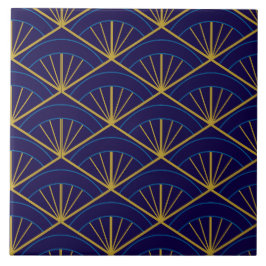 Azulejo De Cerâmica Art Déco Azul Dourado Geométrico