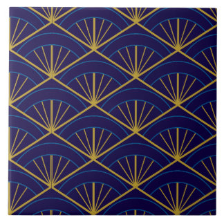 Azulejo De Cerâmica Art Déco Azul Dourado Geométrico