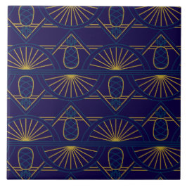 Azulejo De Cerâmica Art Déco Azul Dourado Geométrico
