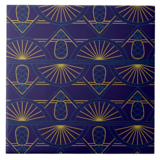 Azulejo De Cerâmica Art Déco Azul Dourado Geométrico
