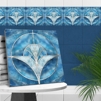Azulejo De Cerâmica Art Deco - Azul mármore e pérola