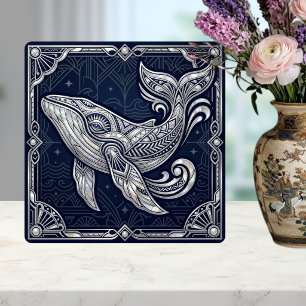 Azulejo De Cerâmica Art Déco Baleia Madrepérola Náutica Marinha