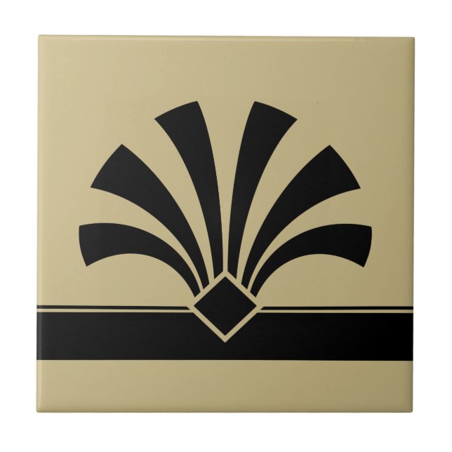 Azulejo De Cerâmica Art Deco Beige Black Geométrico Flower Elemento 06 (Frente)