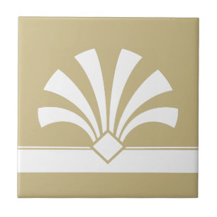 Azulejo De Cerâmica Art Deco Beige White Flower Elemento 06