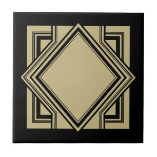 Azulejo De Cerâmica Art Deco Black Beige Dourado Chic Square 05