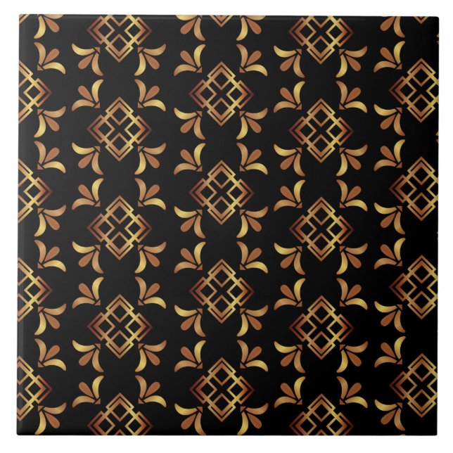Azulejo De Cerâmica Art Deco Black, Dourado e Brown Abstrato (Frente)