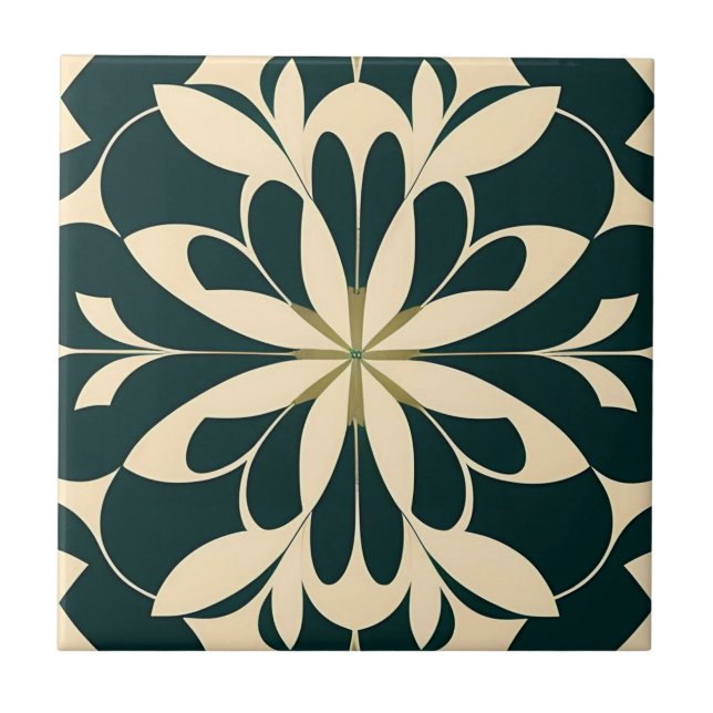 Azulejo De Cerâmica Art Deco Black Floral (Frente)