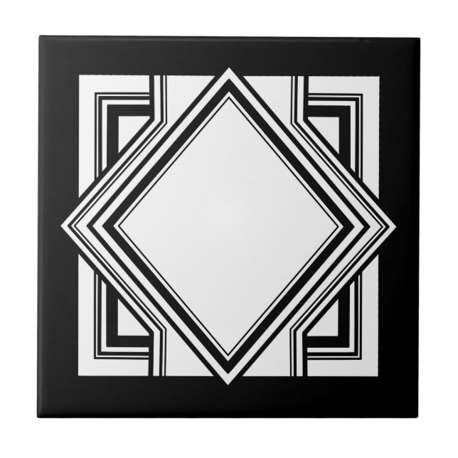Azulejo De Cerâmica Art Deco Black White Chic Square Geométrico 05 (Frente)