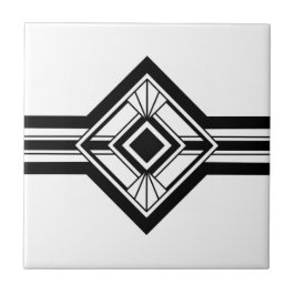 Azulejo De Cerâmica Art Deco Black White Elegant Fronteira Geométrica
