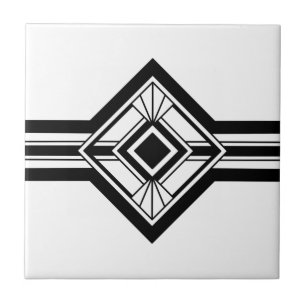 Azulejo De Cerâmica Art Deco Black White Elegant Fronteira Geométrica