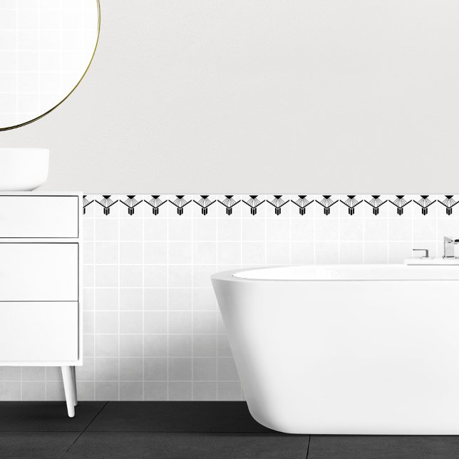 Azulejo De Cerâmica Art Deco Black White Elegant Fronteira Geométrica (Criador carregado)