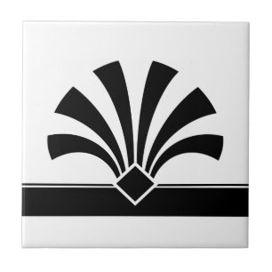 Azulejo De Cerâmica Art Deco Black White Flower Elemento Geométrico 06