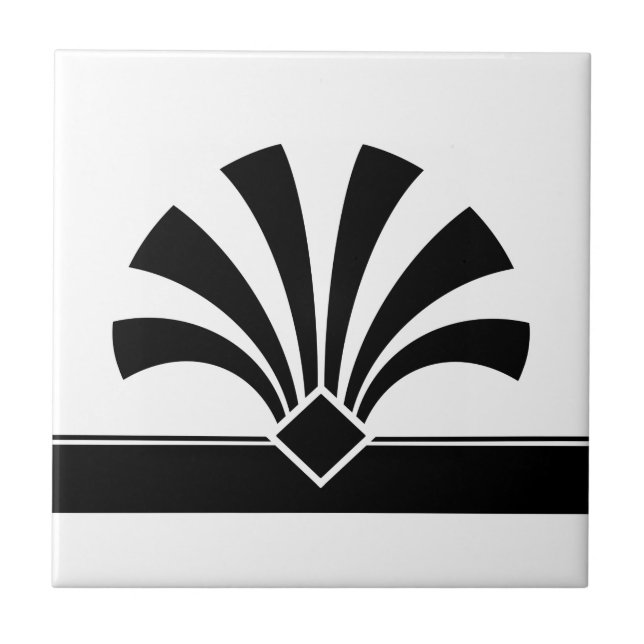 Azulejo De Cerâmica Art Deco Black White Flower Elemento Geométrico 06 (Frente)