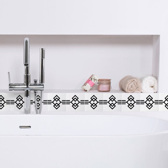 Azulejo De Cerâmica Art Deco Black White Simple Geométrico Border 03 (Criador carregado)