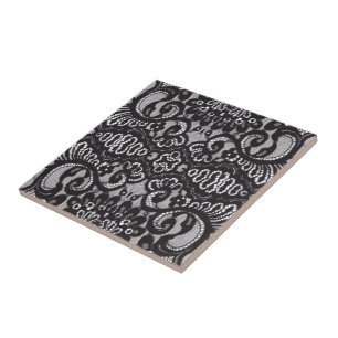 Azulejo De Cerâmica Art Deco Bohemian Chic floral Gótica lace negro