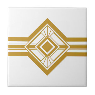 Azulejo De Cerâmica Art Deco Borda Geométrica Amarela Dourada de Most