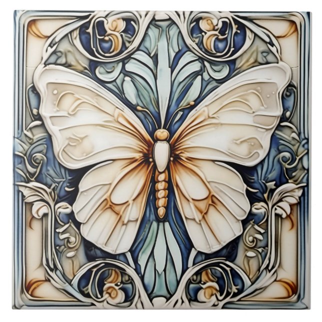 Azulejo De Cerâmica Art Deco Butterfly Nouveau Azulejo cerâmica (Frente)