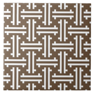 Azulejo De Cerâmica Art Deco Chinês Fret, Taupe Tan e Branco