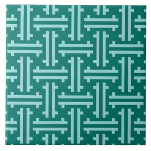 Azulejo De Cerâmica Art Deco Chinês Fret, Turquoise e Aqua