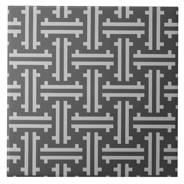 Azulejo De Cerâmica Art Deco Chinês Frete, Prata e Cinzas Grafitas (Frente)