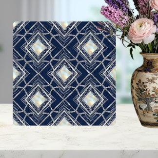 Azulejo De Cerâmica Art Deco Diamond Geometric Silver Navy Inlay