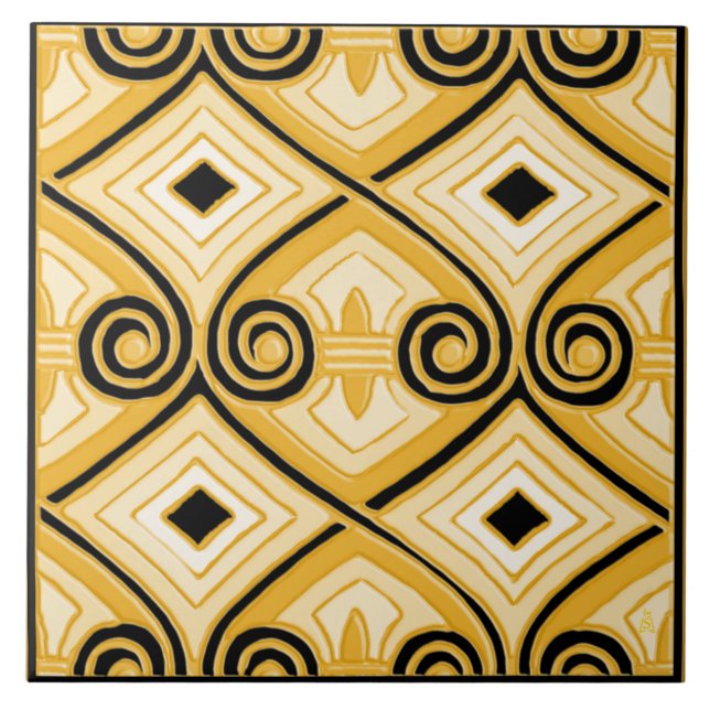 Azulejo De Cerâmica Art Deco Does Persia (Amarelo e Preto) (Frente)