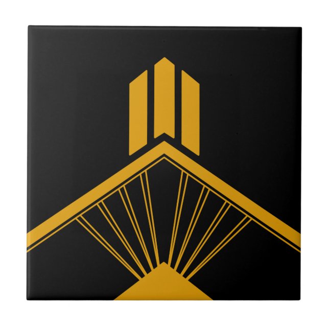 Azulejo De Cerâmica Art Deco Dourada Mostarda Fronteira Geométrica Pre (Frente)