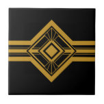 Azulejo De Cerâmica Art Deco Dourado Borda Geométrica Preta<br><div class="desc">Estilo de deco de arte nítida com detalhes geométricos ornamento decorativo de borda com azulejo cerâmico em fundo preto. Observe que o ouro é um impressão de cor plano amarelo-mostarda e não é uma cor real de ouro. Design nítido e original, perfeito para o interior do estilo de vintage moderno...</div>