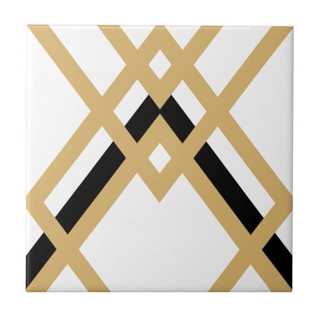 Azulejo De Cerâmica Art Deco Dourado Branco Geométrico Sem Costura (Frente)