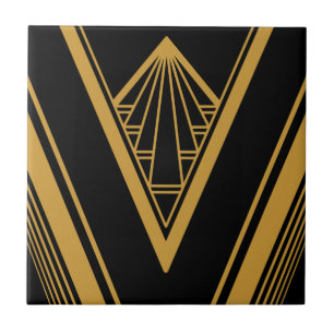 Azulejo De Cerâmica Art Deco Dourado - Crise Geométrica do Elegante N
