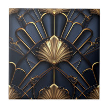 Art Deco Dourado e Azul Vintage