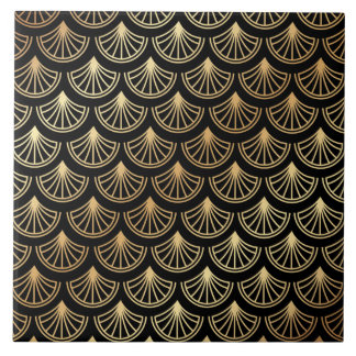Azulejo De Cerâmica Art Deco Dourado e Black Abstrato - Padrão