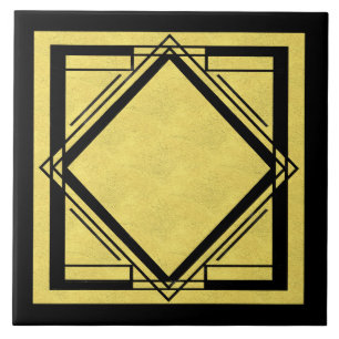 Azulejo De Cerâmica Art Deco Dourado e Black design 2