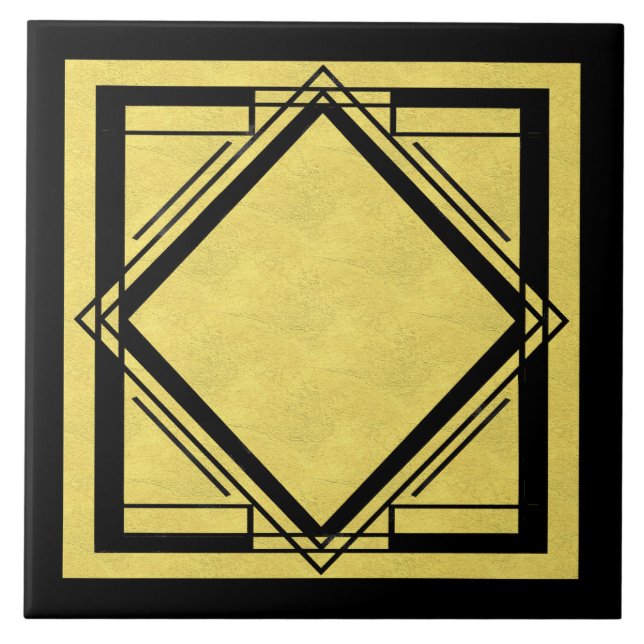 Azulejo De Cerâmica Art Deco Dourado e Black design 2 (Frente)