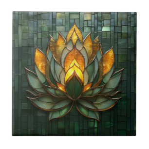 Azulejo De Cerâmica Art Deco Dourado Lotus Green Tilework Impressão